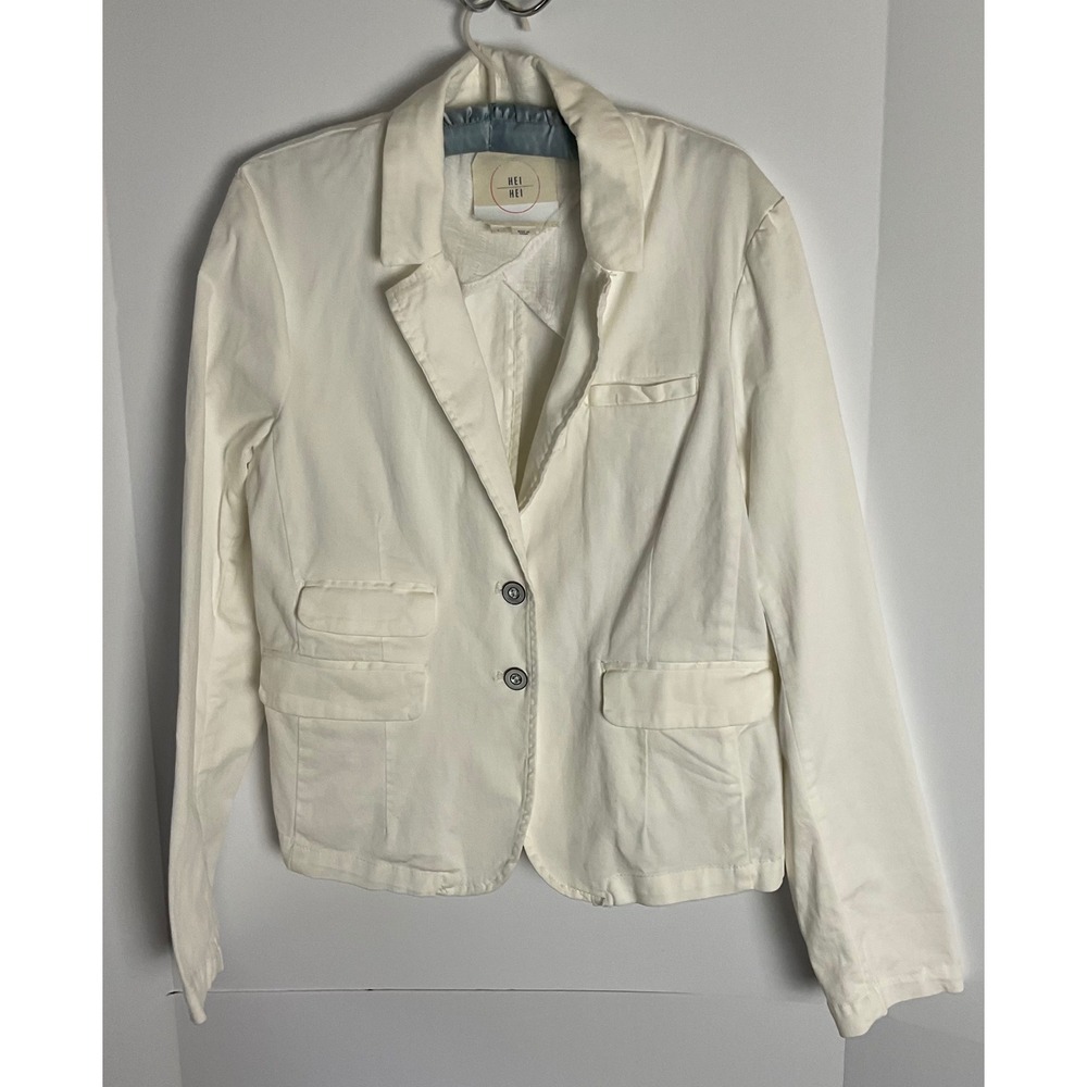 Hei Hei Anthropologie White Cotton Stretch Two Button Blazer Jacket Womens  L
